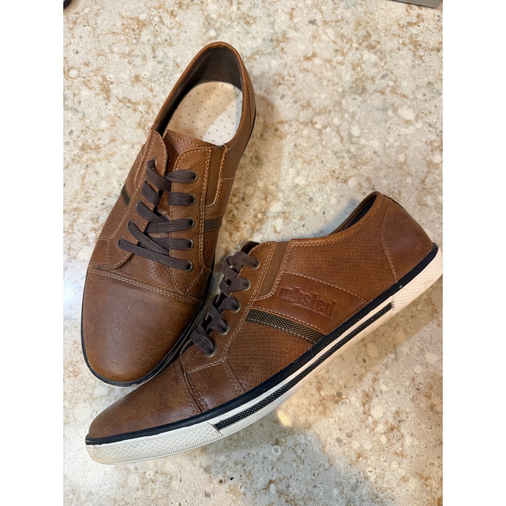 Kenneth Cole Unlisted Shiny Crown Mens 12M Brown Faux Leather Sneakers Cap Toe